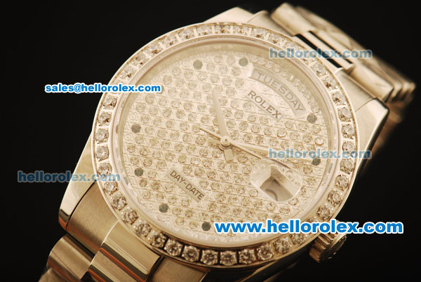 Rolex Day-Date Swiss ETA 2836 Movement with Diamond Dial and Strap - Click Image to Close